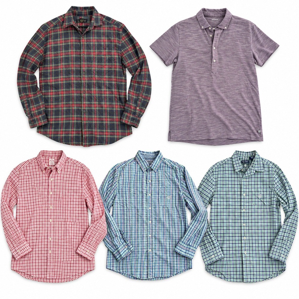 Mixed Brands Lot of 5 Men's M Button-Down Shirts Chaps Banana Republic Plaid